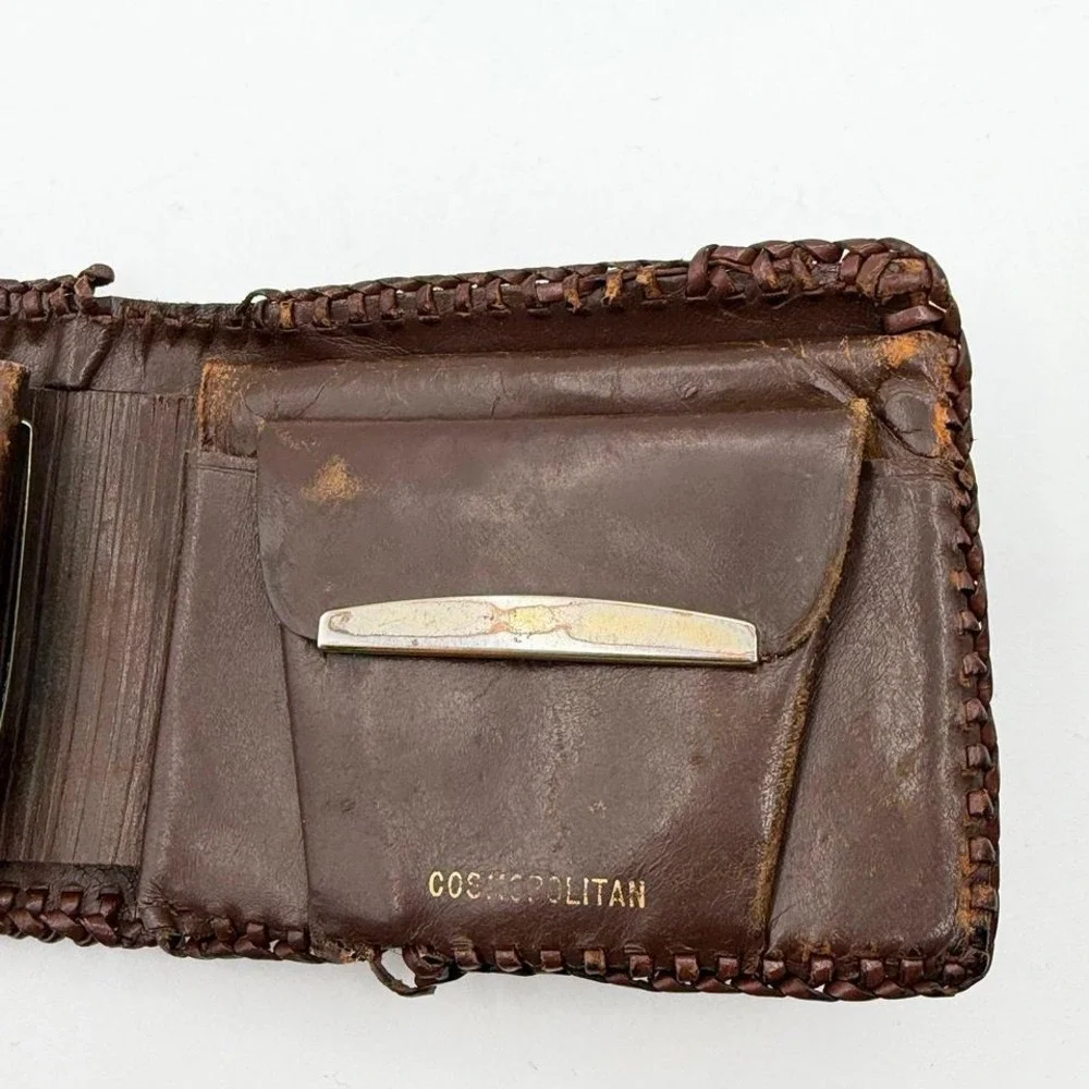 Cosmopolitan Vintage Hand Tooled Leather‎ Bifold Wallet Floral Western Brown
